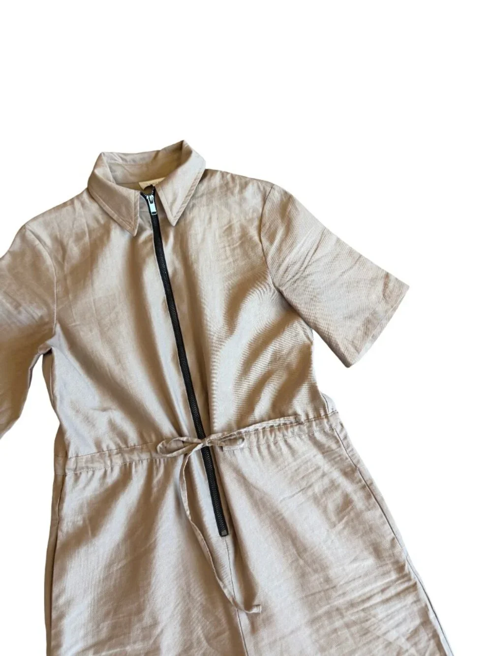 Topshop Utility Zip Jumpsuit Neutral Beige One-Piece Wide Leg Size 4 Women's